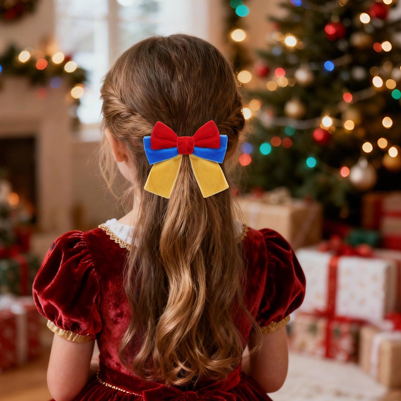 Wecoe 4pcs Velvet Bow Hair Clips, Red Yellow Blue Princess Hair Bows Barrettes Bowknot Halloween Costume Hair Accessories for Girls and Women - Image 3